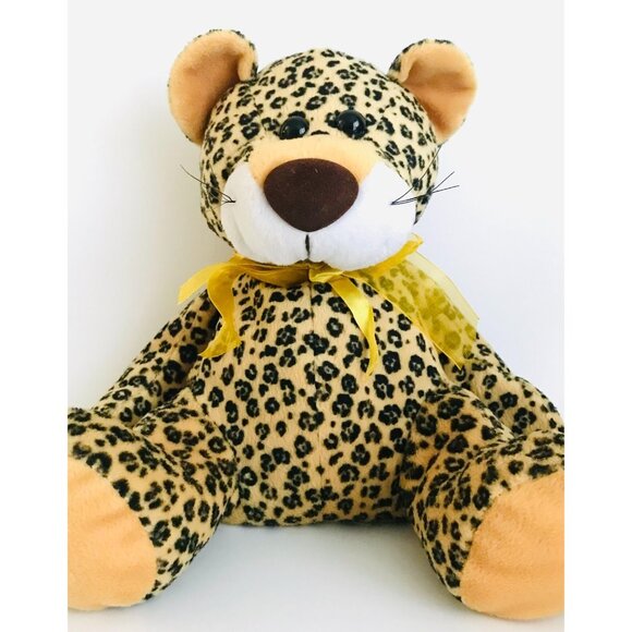 KellyToy Leopard Cheetah Stuffed Animal Plush Soft Toy Wildcat 13" Gold Ribbon - Picture 1 of 8